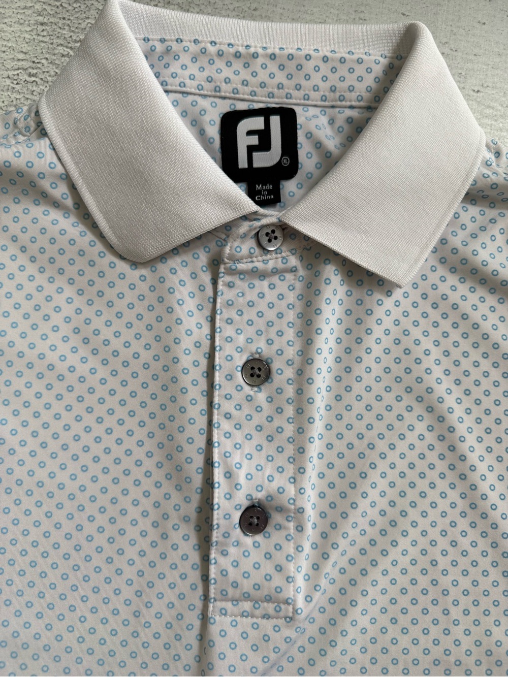 FootJoy White Polo with Light Blue Dot Pattern - Picture 11 of 15